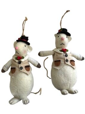Pair of Felt Holiday Mice Christmas Ornaments